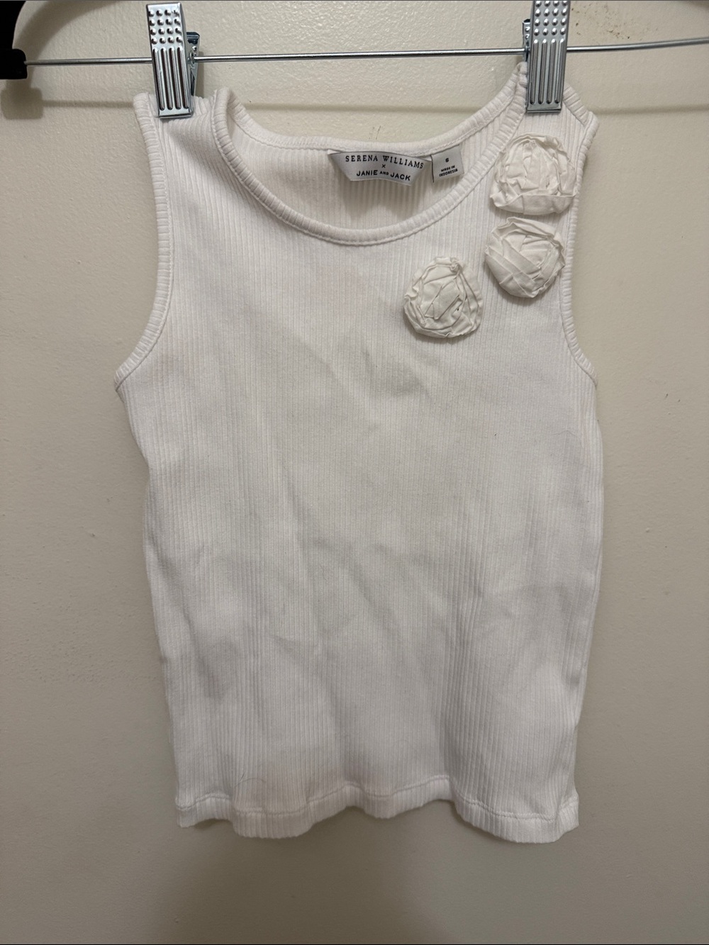 Janie and Jack White Ribbed Tank with Rosette Accents